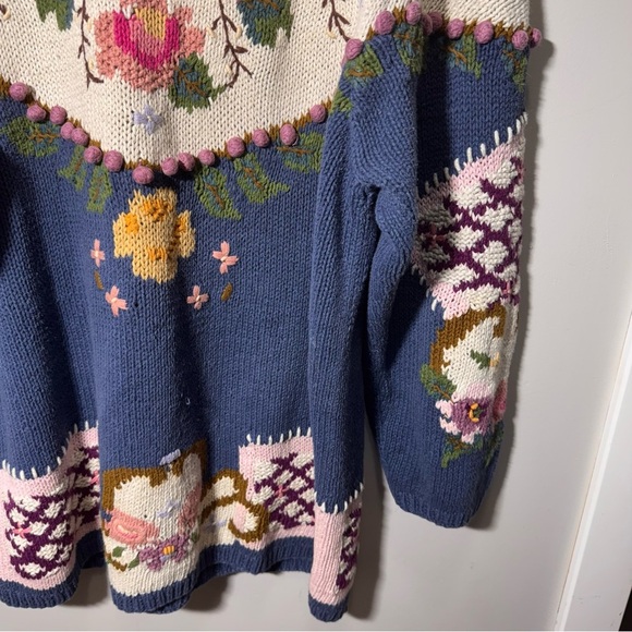 Vintage Bronte Knitted by Hand Cottagecore Granny Floral Sweater Size Large - Picture 6 of 16